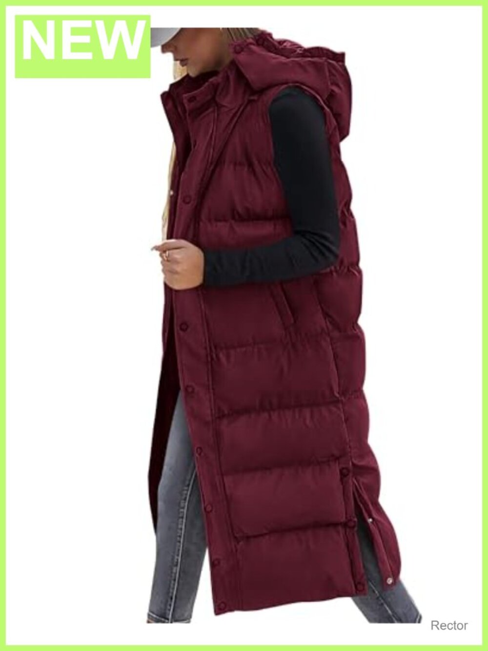 Women's Long Quilted Puffer Vest with Hood Sleeveless Winter Coat